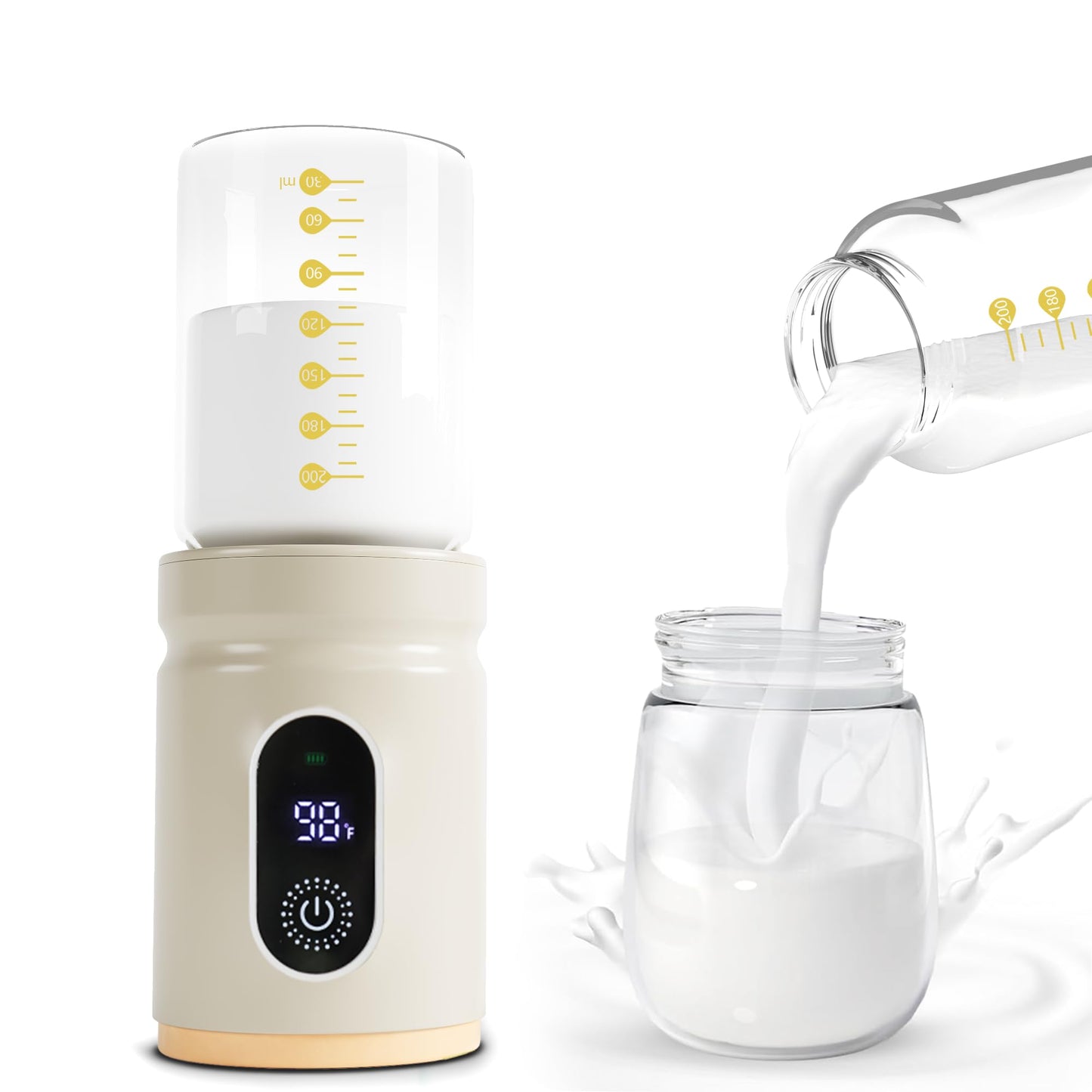 Portable Bottle Warmer Travel Baby Bottle Heater Rechargeable Milk Warmer with Glass Bottle for Storing Breastmilk Formula Quick Heating 4-Level Temperature & Automatic Warm-Keeping