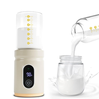 Portable Bottle Warmer Travel Baby Bottle Heater Rechargeable Milk Warmer with Glass Bottle for Storing Breastmilk Formula Quick Heating 4-Level Temperature & Automatic Warm-Keeping