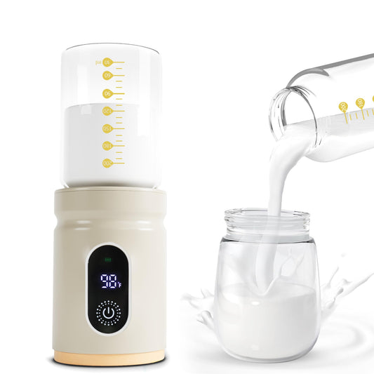 Portable Bottle Warmer Travel Baby Bottle Heater Rechargeable Milk Warmer with Glass Bottle for Storing Breastmilk Formula Quick Heating 4-Level Temperature & Automatic Warm-Keeping