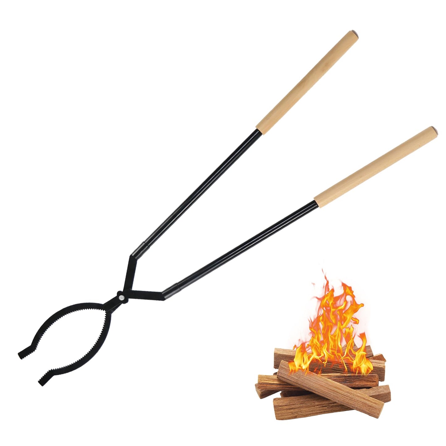 Heavy Duty Firewood Tongs – 42" Large Fireplace Tongs Log Grabber Tongs with Scissor Shape Serrated Portable Expandable Fire Tongs for Outdoor Fire Pit Indoor Fireplaces Campfires Bonfires