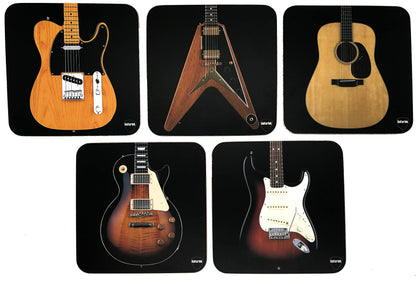 Portola Sky Guitar Ink - Guitar Coaster Set / 5 Beautiful Extra-Large Coasters Featuring Classic Guitar Shapes 4.5 x 4.5