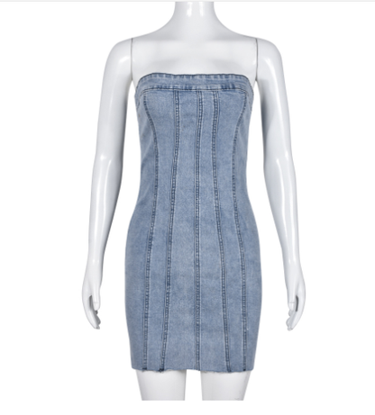 Sexy Backless Strapless Denim Dress woman women date couple party night clubbing