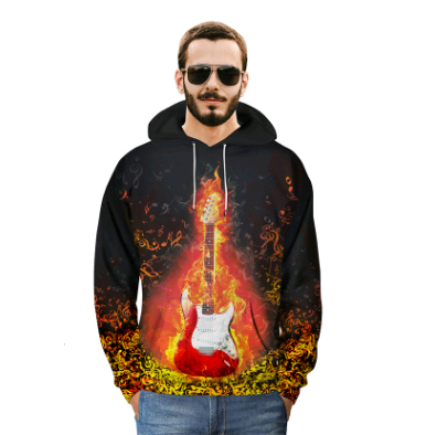 Couple's Hoodie with Creative Flame Guitar Print