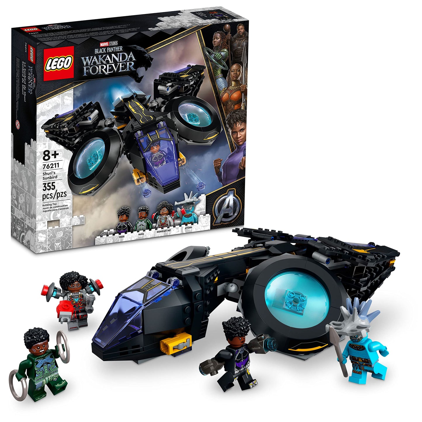 LEGO Marvel Shuris Sunbird Black Panther Aircraft Buildable Toy Vehicle for Kids 76211 Wakanda Forever Set Avengers Superheroes Gift Idea