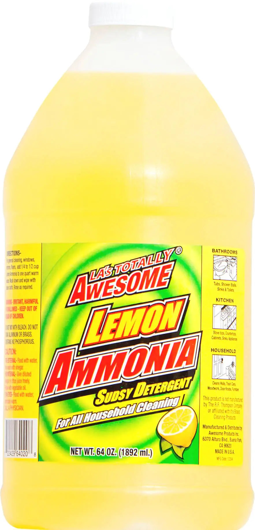 Las Totally Awesome Ammonia Lemon All Purpose Concentrated Cleaner Degreaser Spot Remover 64 oz refills - 1 bottle