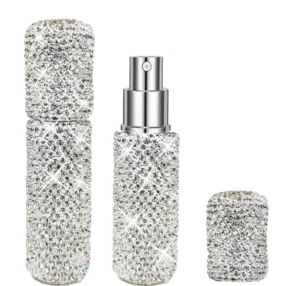 WedFeir 10ML Bling Perfume Spray Bottle Rhinestone Travel Refillable Perfume Atomizer Bottle Bling Portable Mini Perfume Spray Dispensers. (Silver)