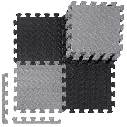 100 Pieces Foam Mats for Floor Covers 96 Sq Ft Puzzle Exercise Mat Square Interlocking Carpet Tiles with Border Protective Gym Floor Tiles For Workouts Equipment Yoga Pilates 12 x 12" (Black Gray)