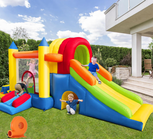 Hongcoral Inflatable Bounce House 8 in 1 Large Bounce Castle with Blower for Kids and Toddlers Outdoor Indoor Backyard Inflatable Bouncers with Two Slides