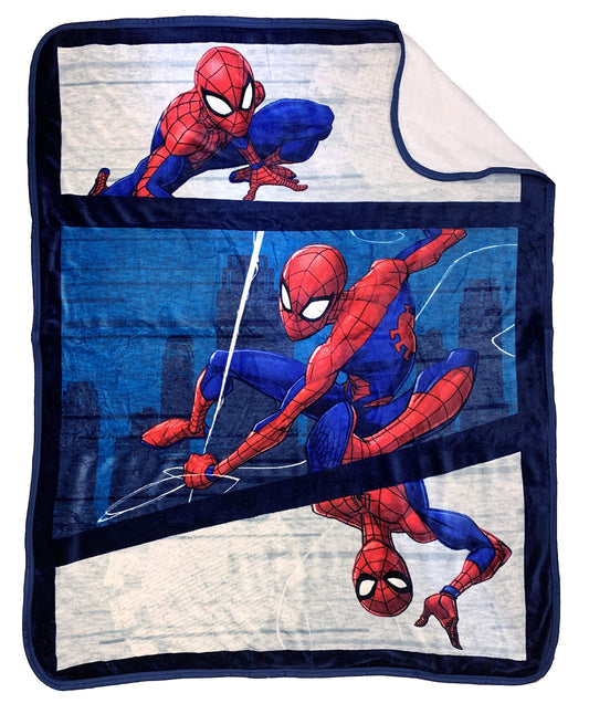 Jay Franco Marvel Spiderman City Swinger Sherpa Throw Blanket - Measures 50 x 60 inches Kids Bedding - Fade Resistant Super Soft
