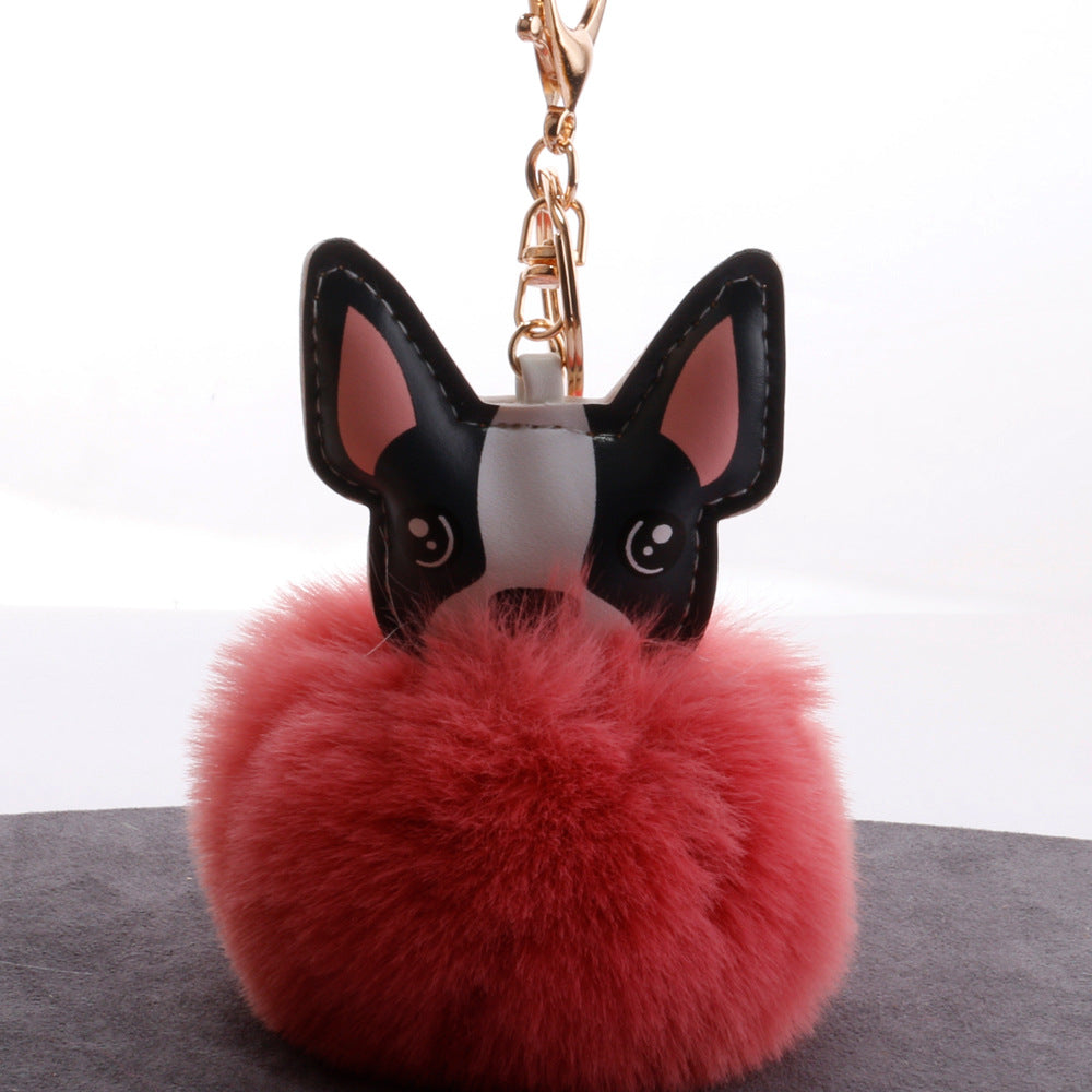 PU Dog Pom Pom Keychain for Bags and Car Decor