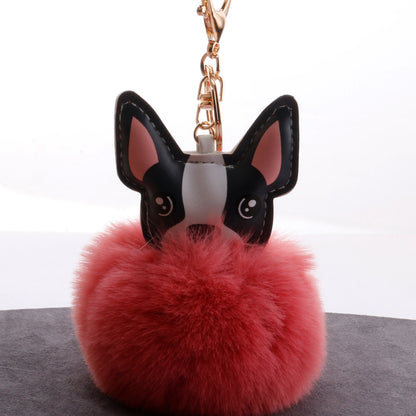 PU Dog Pom Pom Keychain for Bags and Car Decor