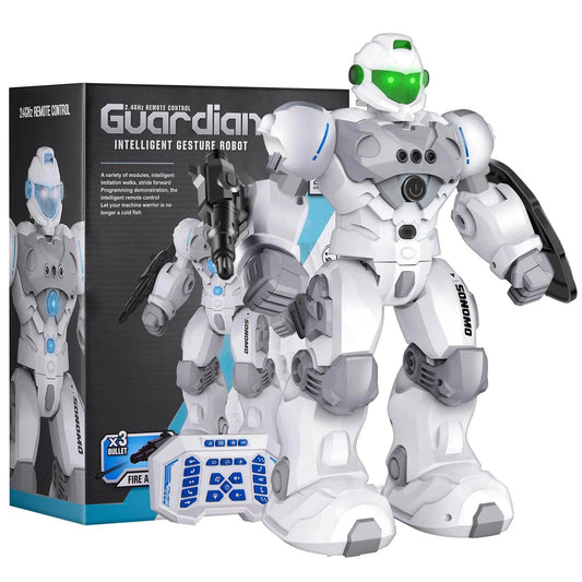 SONOMO programmable RC robot for kids with remote control, intelligent gestures, and fun features for playtime.