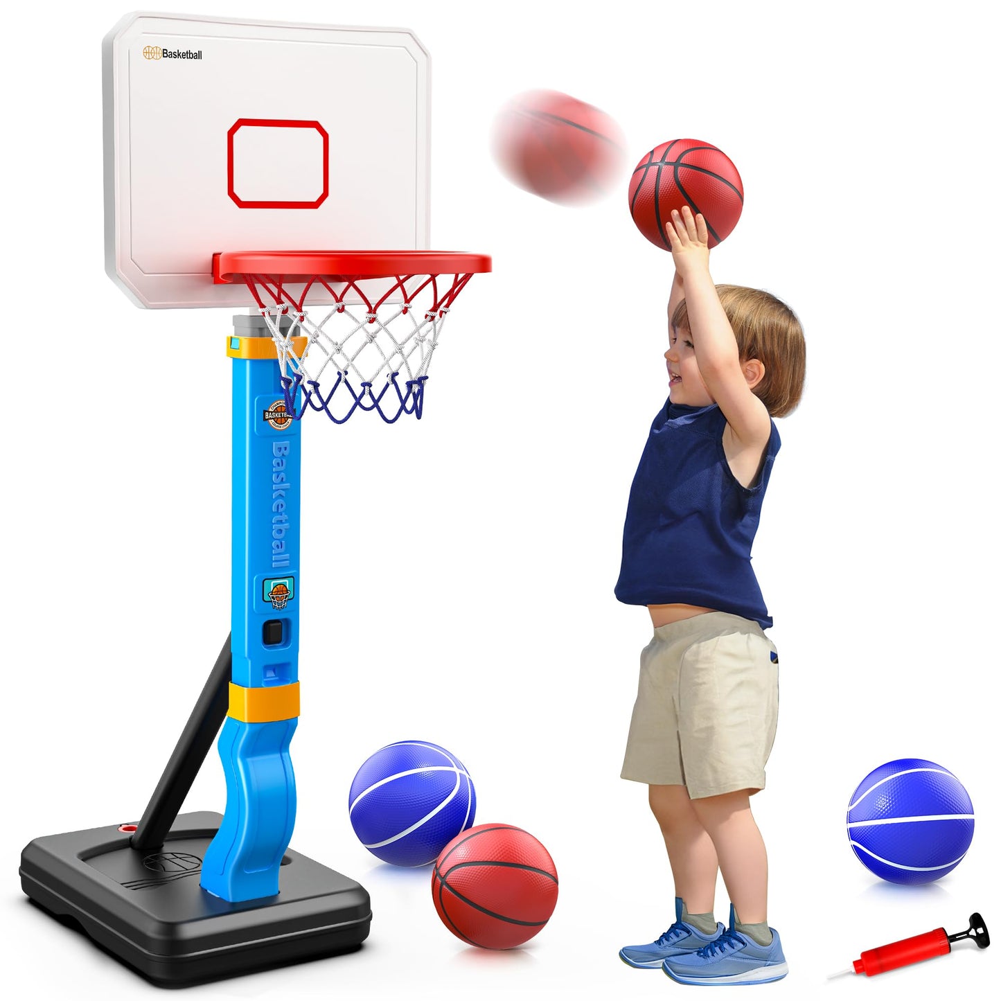 HopeRock Toddler Basketball Hoop Pool Basketball Hoop for Kids 2-8 Height Adjustable Indoor Outdoor Mini Basketball Hoop with 4 Balls Basketball Toys Gifts for 2 3 4 5 6 7 8 Years Old Boys Girls