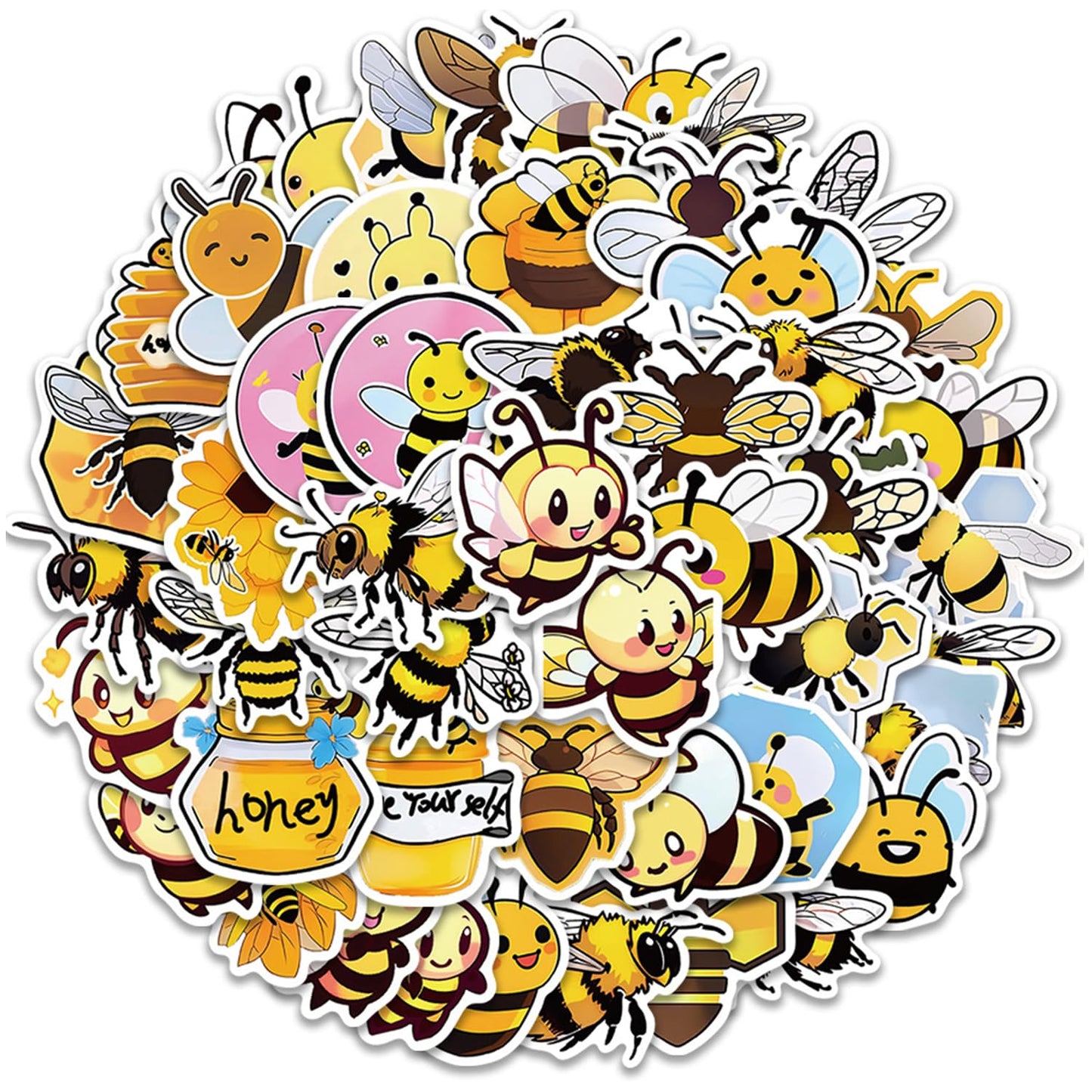 Yellow Honey Bee Gifts 50pcs Cute Cartoon Bee Stickers Vinyl Decal