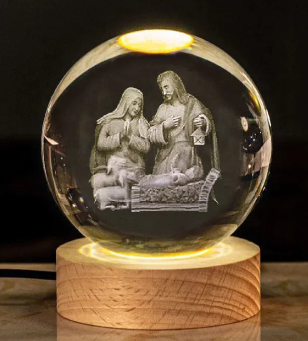 Glow Crystal Desk Ornament with wood base