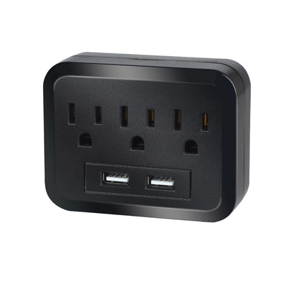 Wall Surge Protector - 3 AC Outlets and 2 USB Ports Power Strip with Premium Protection Wall Mount Outlet Splitter Extender Charging Station (Black)