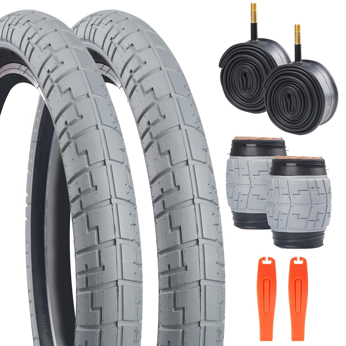 BALINGE 20x2.4 Bike tire BMX 2 Pack BMX Bike Tires 20 inch 20” Bike tire Fits Most Kids Bikes20 x 2.4 BMX Tubes20 BMX Tires 2 PackGrey-Black - 2 Tires 2 Tubes 2 Levers