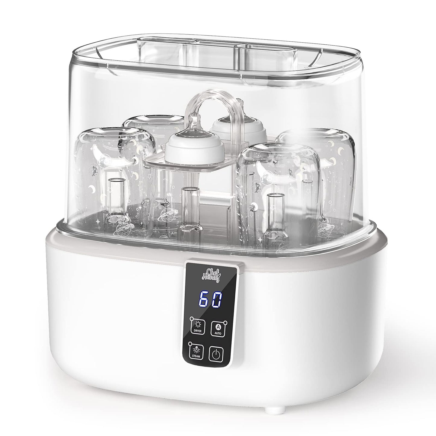 Bottle Cleaner and Dryer Fast Electric Steam Dryer for Baby Bottles Pacifier Breast Pump Baby Bottle Steam Dryer Dries Faster Large Capacity Holds 6 Bottles LED Display Auto-Off Baby Bottle Washer
