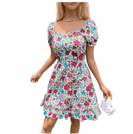 Floral Short Summer Dress  Women  Woman  (One Piece)