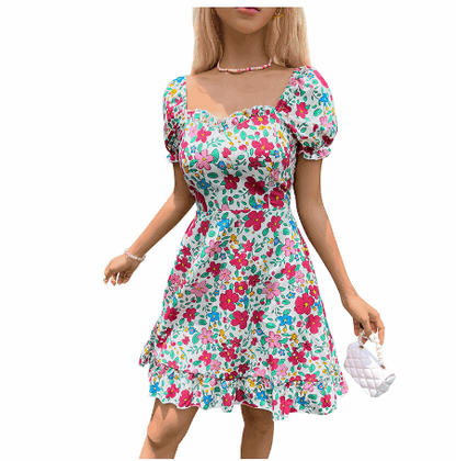 Floral Short Summer Dress  Women  Woman  (One Piece)