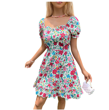 Floral Short Summer Dress Women Woman (One Piece)