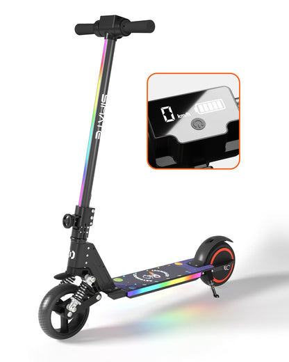 SIMATE Electric Scooter for Kids Motorized E-Scooters with Colorful Front Light and Pedal Lights LED Display & Foldable Dual Braking System Top 8.7mph & 5 Miles Gifts for Kids Girls Boys Teens