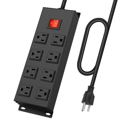 HHSOET Metal Magnetic Power Strip 8 Outlet Mountable Socket Wall Mount Heavy Duty Surge Protector Catering for Your Every Need Gaming Table Outlet with 6 FT Power Cord.(Black)