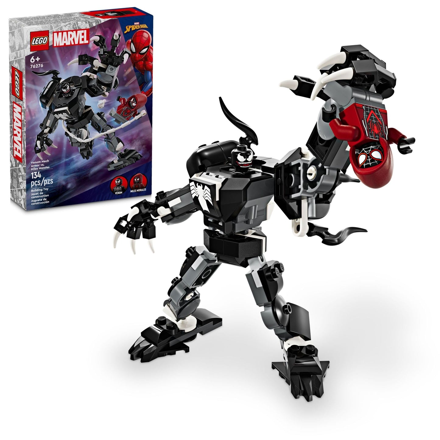 LEGO Marvel Venom Mech Armor vs. Miles Morales Posable Action for Kids Marvel Building Set with Minifigures Travel Toy Super Hero Battle Gift for Boys and Girls Aged 6 and Up 76276