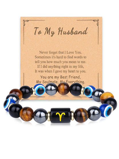 Nifsun Zodiac Triple Protection Evil Eye Bracelet for Son Husband Boyfriend Brother Man Birthday Christmas Anniversary Jewelry Gifts (Pisces Husband)