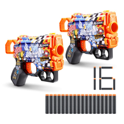 X-Shot Skins Menace - Sonic Super Speed (2 Pack + 16 Darts) by ZURU X-Shot Easy Reload Air Pocket Dart Technology Toy Foam Dart Blaster for Kids Teens Adults Frustration Free Packaging