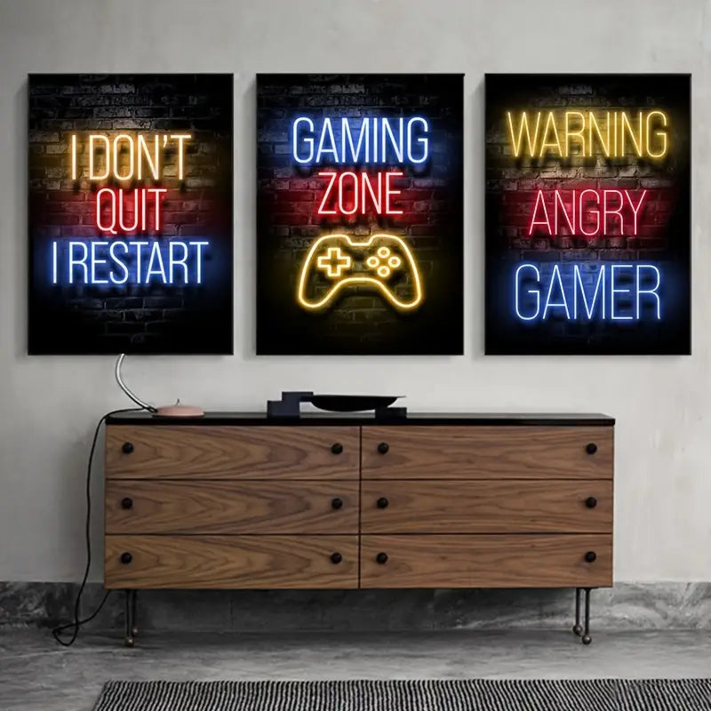 12pcs Neon Video Game Posters for Playroom Decor light