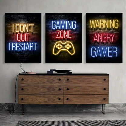 12pcs Neon Video Game Posters for Playroom Decor light