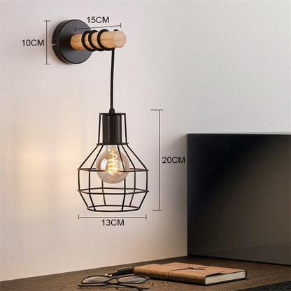 American Creative Wood Wall Light with Iron Shade