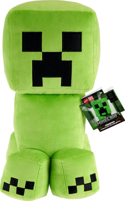 Minecraft Creeper plush figure in a 16-inch jumbo size with pixelated design and game-authentic details.