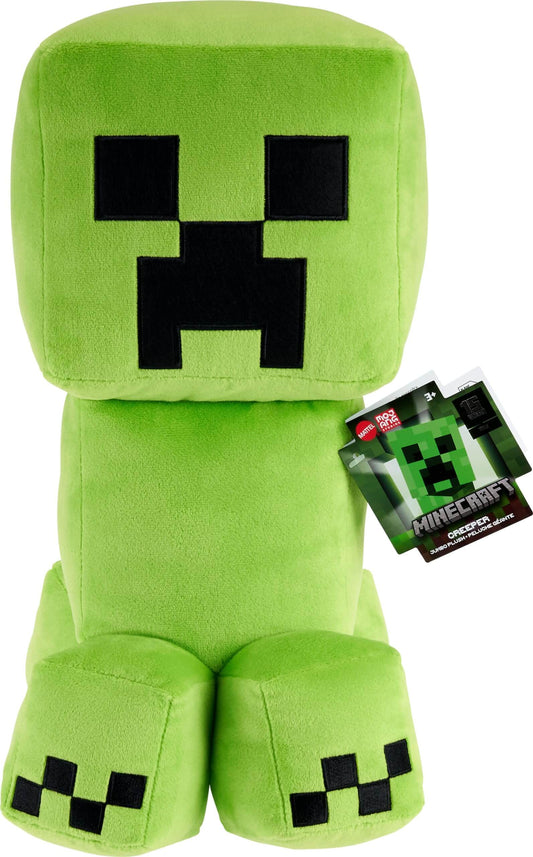 Minecraft Creeper plush figure in a 16-inch jumbo size with pixelated design and game-authentic details.