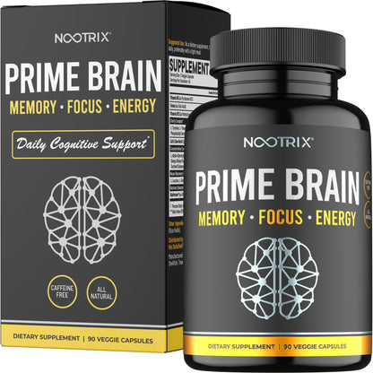 Prime Brain Nootropic Brain Supplement for Men & Women | Memory Mental Clarity & Cognitive Improvement | Promotes Healthy Energy & Mood | Ginkgo Biloba Lions Mane L Theanine | 90 Count