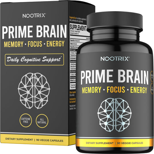 Prime Brain Nootropic Brain Supplement for Men & Women | Memory Mental Clarity & Cognitive Improvement | Promotes Healthy Energy & Mood | Ginkgo Biloba Lions Mane L Theanine | 90 Count