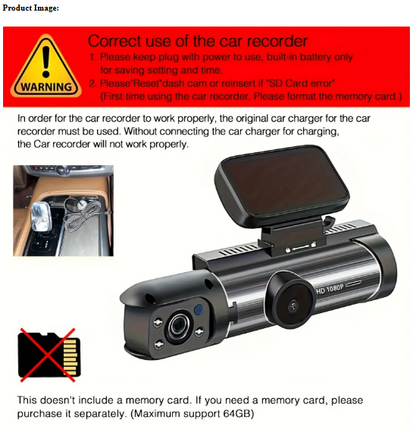 360° HD 1080P Dual Lens Car Dash Cam night vision