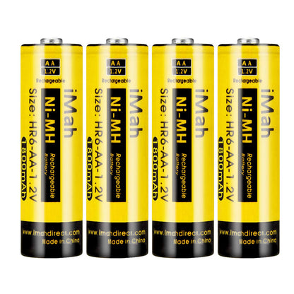 iMah HR6 AA rechargeable batteries Ni-MH 1.2V 1800mAh for solar light remote control car clock flashlight toys Pack of 4