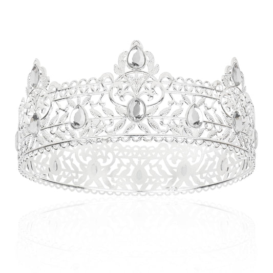 King Crown CIEHER King Crowns for Men Crystal Baroque Wedding Crown Men Prom Crown Prince Tiara Women Evil Crown for Birthday King Halloween Costume Birthday Decorations for Men Silver King Crown
