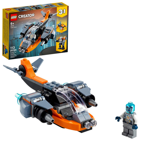 LEGO Creator 3 in 1 Cyber Drone Space Toys Transforms from Drone to Cyber Mech or Cyber Scooter Space Toy Building Set Gift for 6 Plus Year Old Kids Boys and Girls 31111