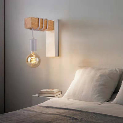 American Creative Wood Wall Light with Iron Shade
