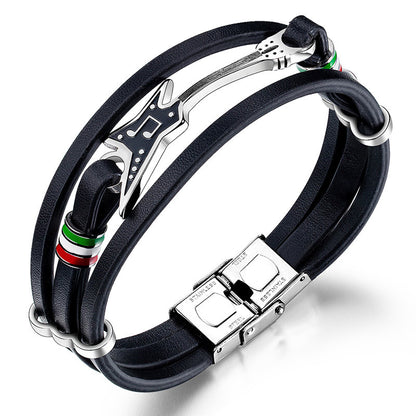Fashion Punk Men Leather Bracelet - Guitar Design