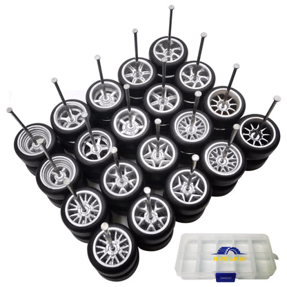 1/64 Wheels and Tires Set 10-Pack 1 64 Scale Wheels with 10 for 1/64 Diecast Cars Upgraded and Modified Rubber Tires(Diameter 0.43in/11mm) (Silver)