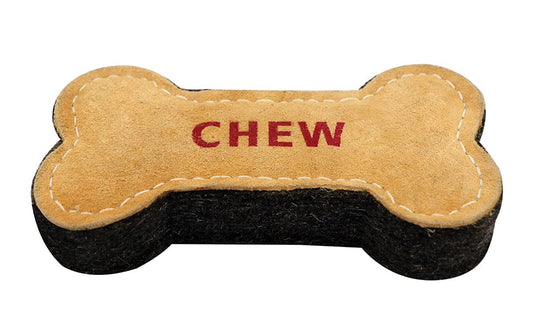 PAWPOURRI Natural Suede Leather Chew Toy for Adult Dogs Puppies | Tough Durable and Fun | Chewing Interactive Pet Toy (Bone Shape)