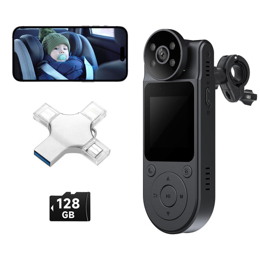 PILSAMAS Wireless Baby Car Camera Bulit in Battery 128G TF Card 1.5-inch Screen IR Night Vision - UHD 2K WiFi Car Seat Camera for Baby Rear Facing Connect to Smart Phone Car Baby Monitor via APP