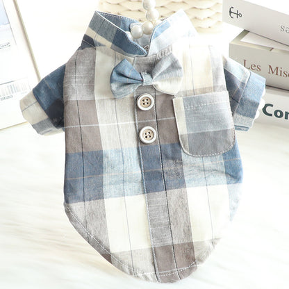 Summer Thin Dog Shirt Dress with Bow Tie for Pets