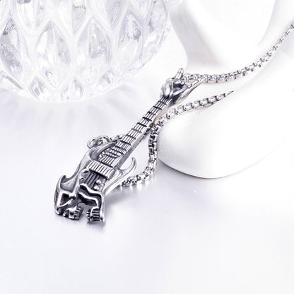 Rock Skull Guitar Pendant Necklace in Titanium Steel