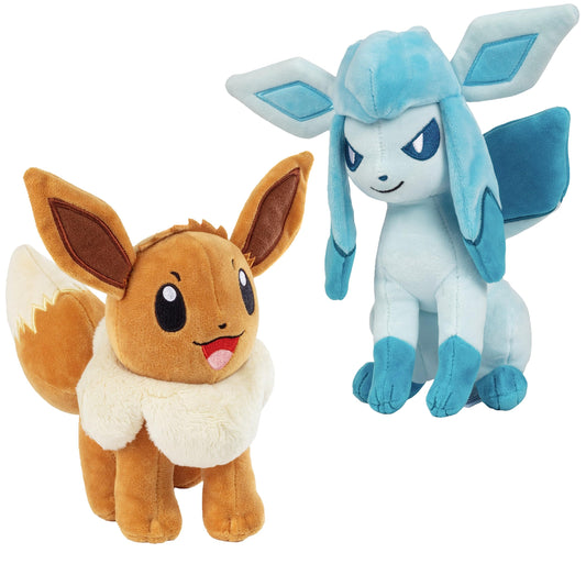 Pokemon 8" Eevee & Leafeon Plush 2 Pack - Eevee Evolution Set - Officially Licensed - Authentic Stuffed Animal Toy Figures - Valentines Day & Easter Basket Stuffer Gift for Kids Boys Girls - 2+