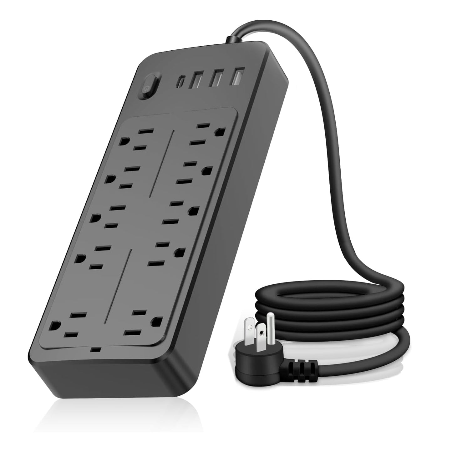 Power Strip Power Bar Muti-Outlets Ports Desktop Charging Station Flat Plug Overload Surge Protection Outlet Strip USB Ports Extension Cord Wall Mount Night Light Station Socketfor HomeOffice